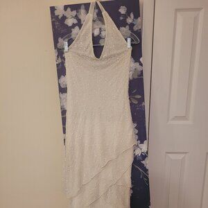 White, Sequined Evening Gown - Size 6